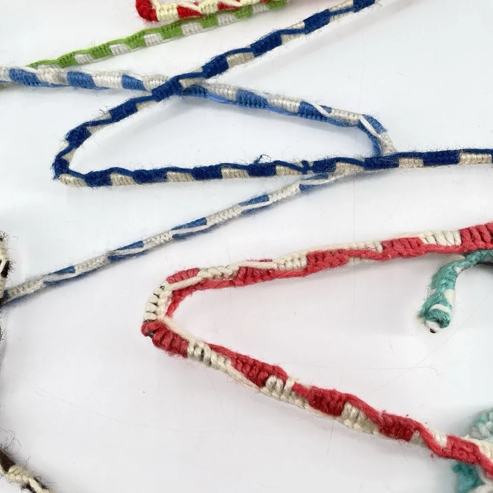 Vtg Crochet Yarn Covered Hangers Pom Pom Sturdy Double Wire Anti Slip Boho